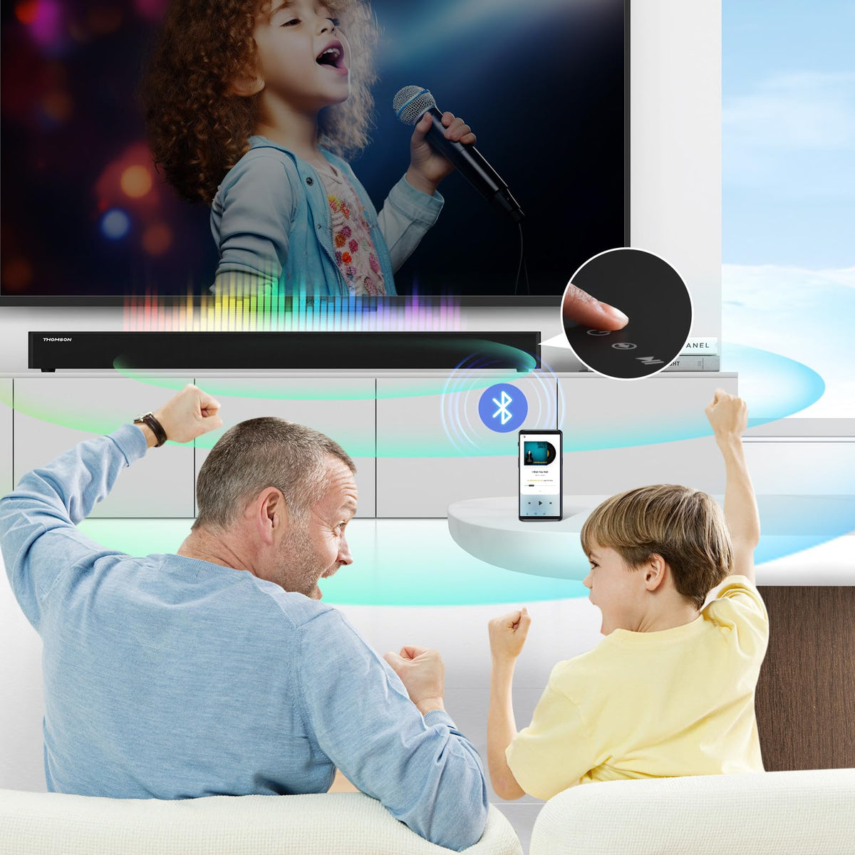 Barra de Sonido Bluetooth THOMSON Negro con Altavoz Bass Reflex para TV y Cine en Casa
