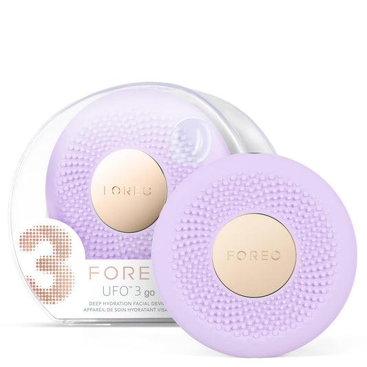FOREO UFO 3 go, mascarilla facial de viaje - Hidratante facial - Cuidado de la piel antiedad - Luz LED de espectro completo y luz roja - Masajeador facial T-Sonic - Con app - Lavander