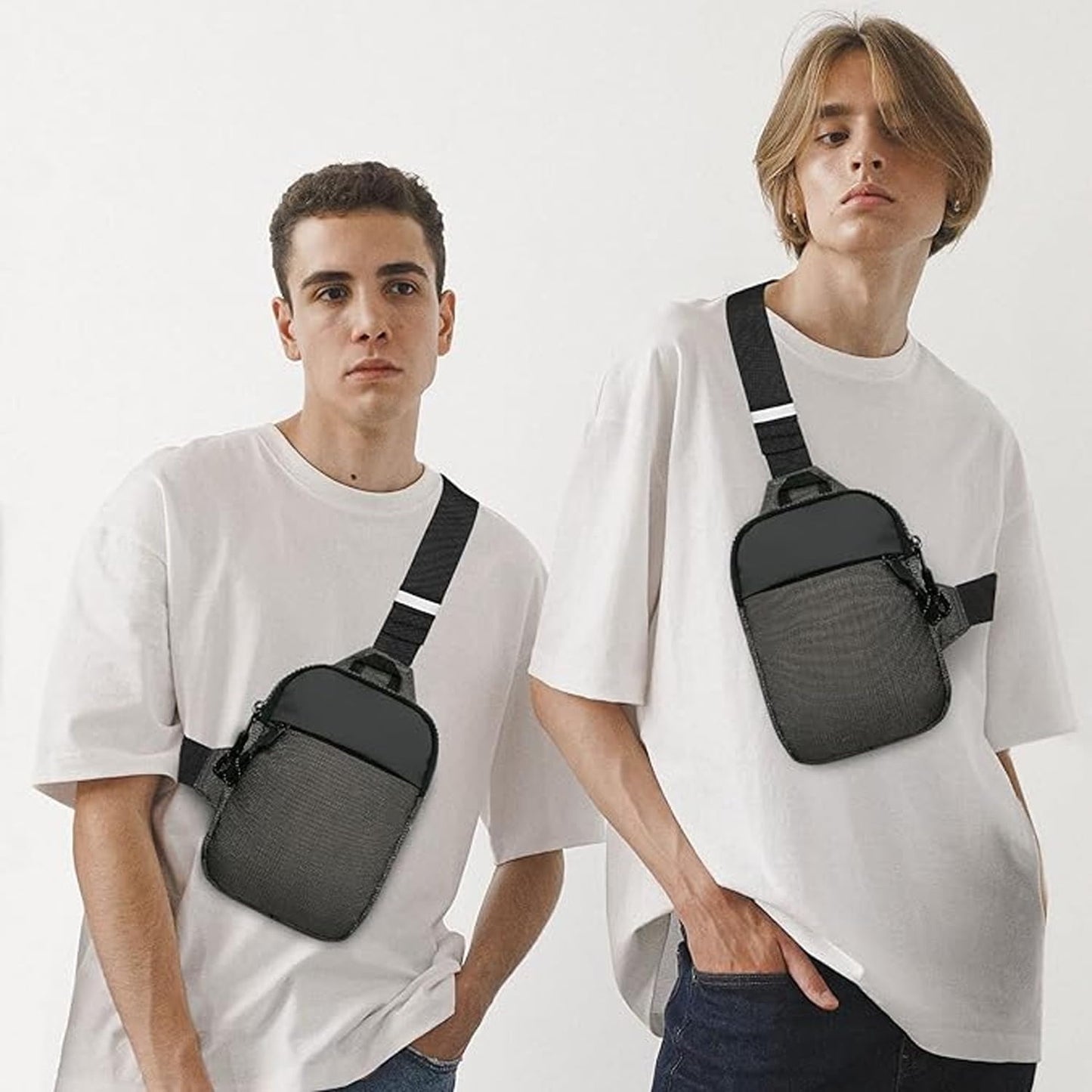 CXJYSD Mini Bolso Cruzado En El Pecho,Para Hombre Y Mujer Con Bolsillos Dobles,Riñonera Impermeable Con Manos Libres,Adecuado Para Deportes Al Aire Libre,Correr Y Viajar (gris-01)