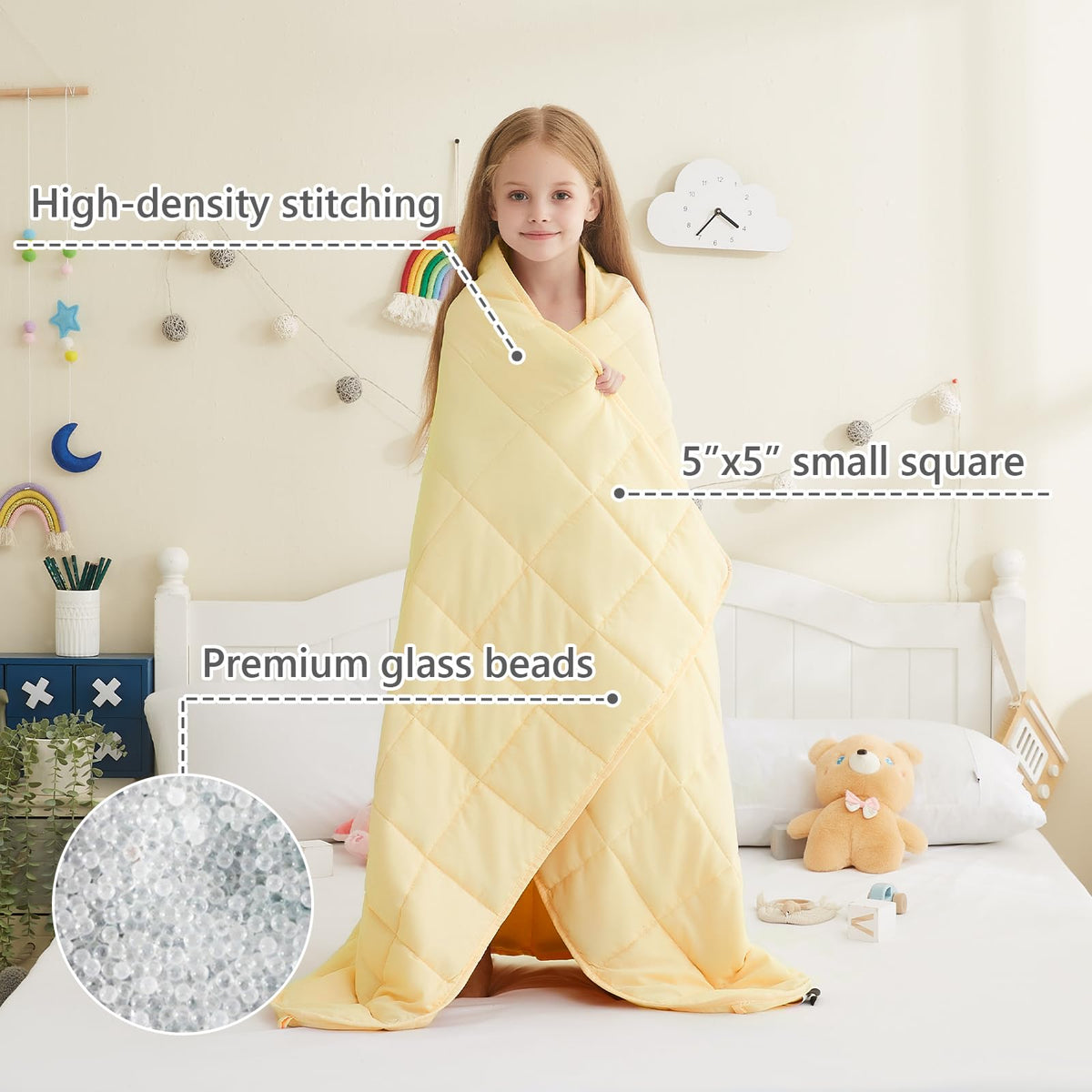 L'AGRATY - Manta pequeña de microfibra con peso, manta con perlas de vidrio, suave y gruesa para todas las estaciones, 91.4x122 cm, 1.4 kg