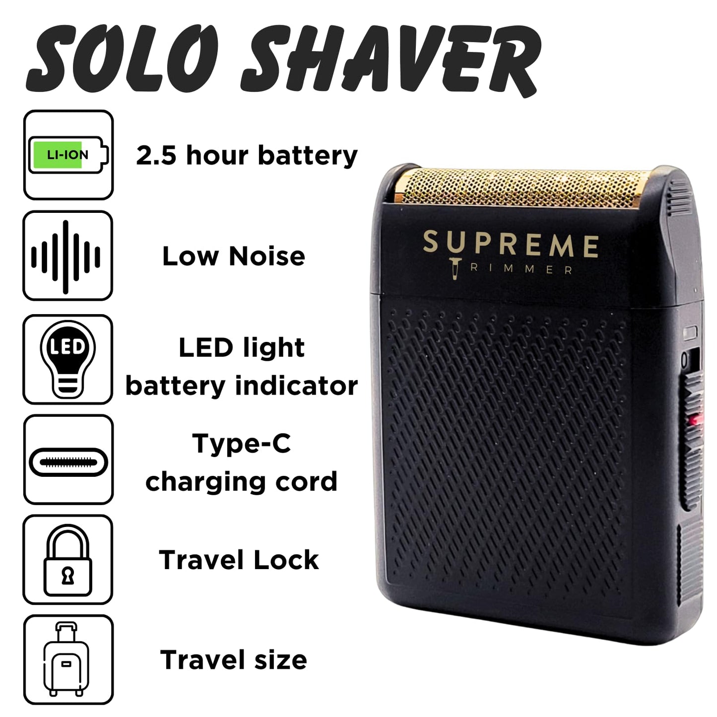 Solo Shaver by Supreme Trimmer STF101 - Afeitadora de una sola lámina (tiempo de ejecución de 150 minutos), afeitadora de bolsillo para barberos, viajes o uso doméstico (negro)