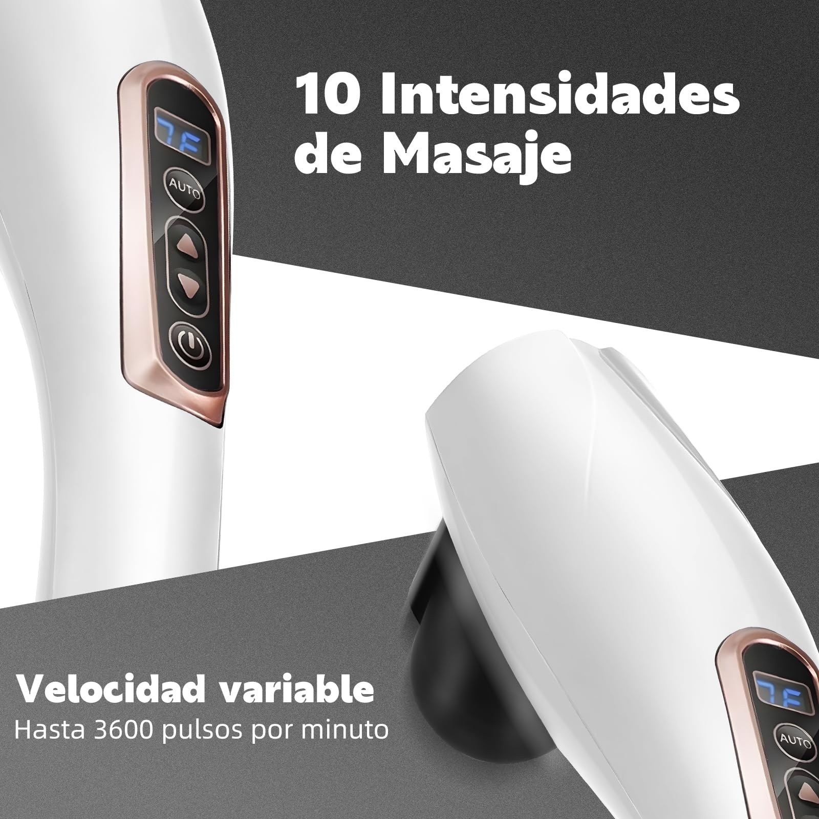Yostyle Masajeador de Espalda, Masajeador de Mano con vibración de Tejido Profundo, Intensidad Ajustable, 10 velocidades y 12 Modos, Masajeador Muscular calentado para Espalda, Cuello, Hombros, piernas