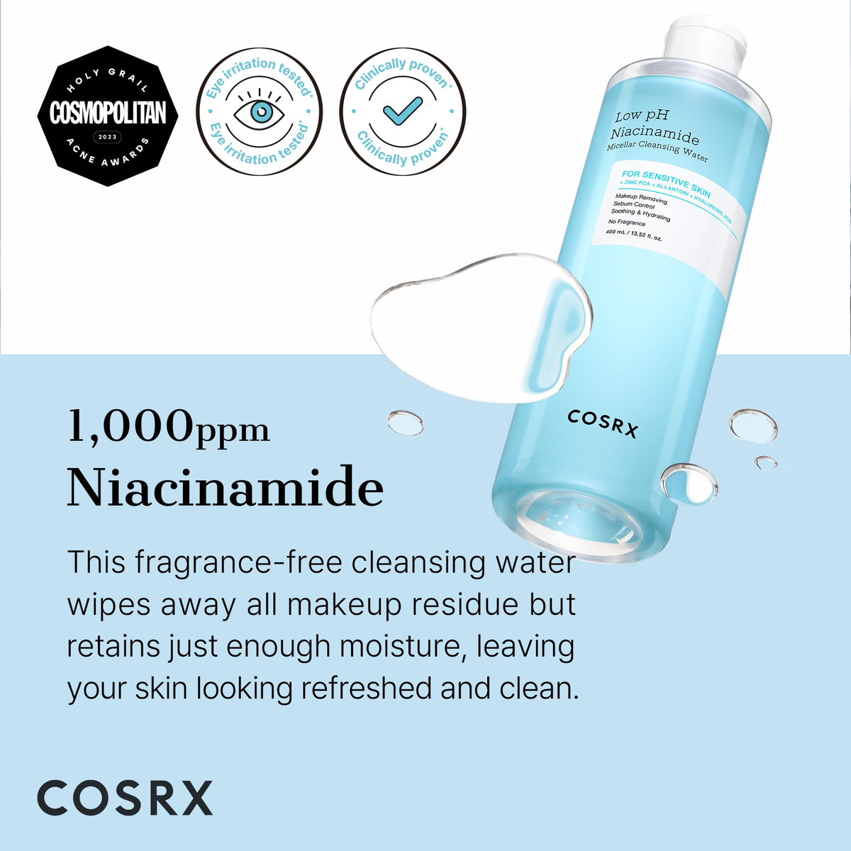 Low pH Niacinamide Micellar Cleansing Water by Cosrx for Unisex - 13.52 oz Cleanser