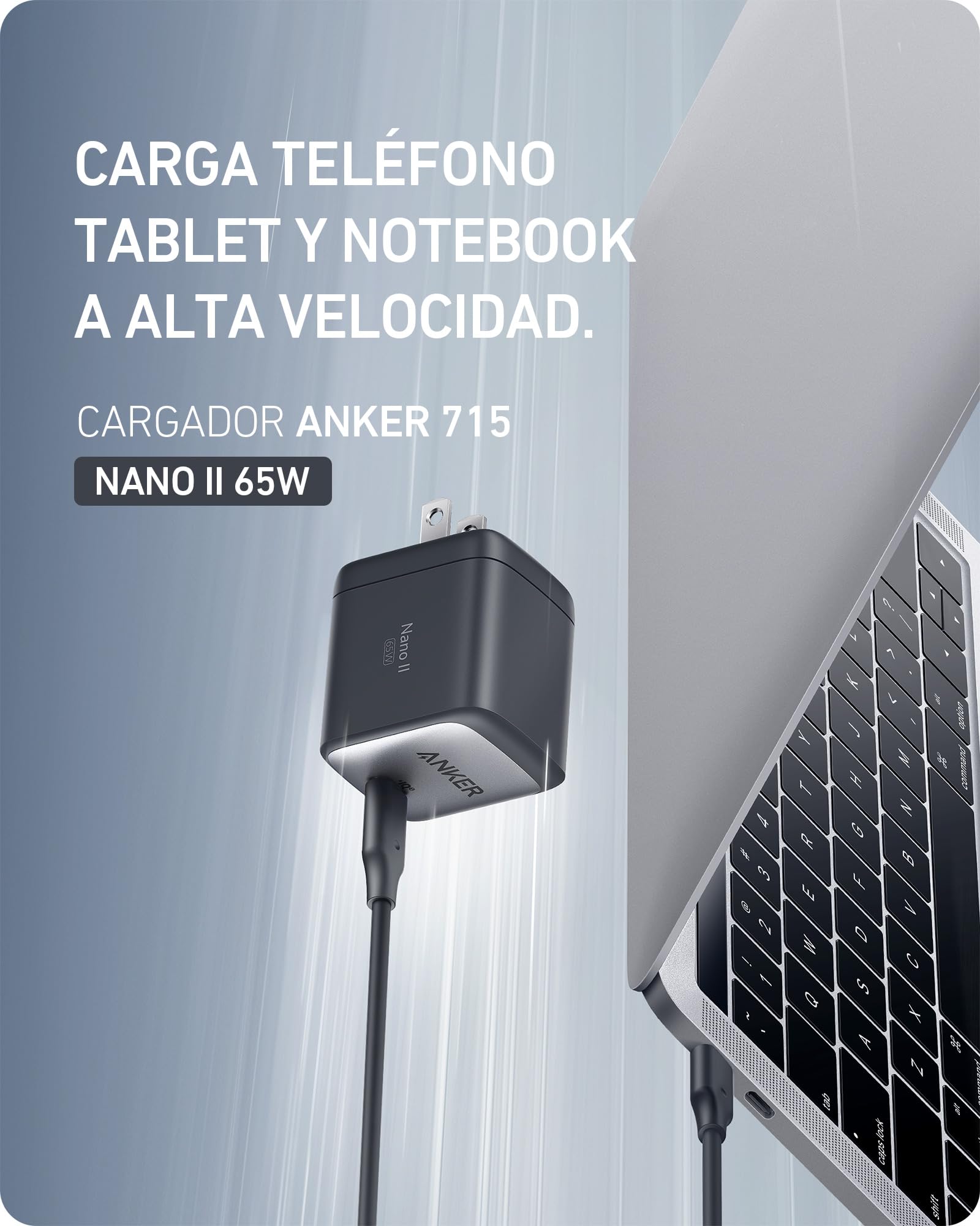 Anker Cargador Nano USB C, 65 W GAN II PPS Cargador Plegable rápido Compacto para MacBook Pro, Galaxy, DELL, iPhone 15, iPad Pro y más