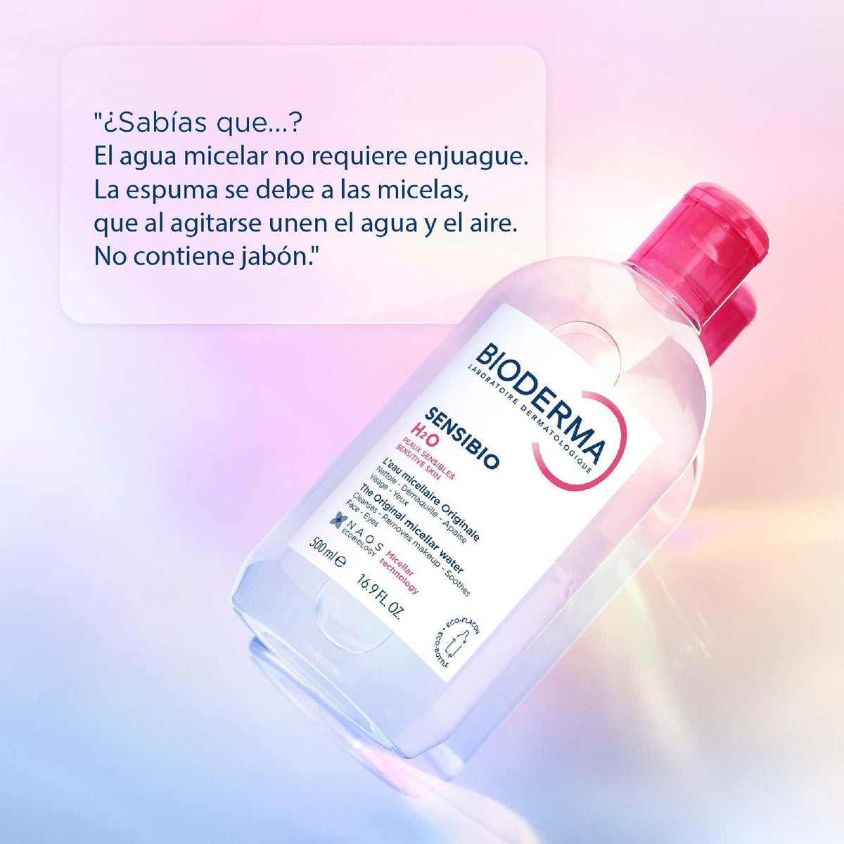 BIODERMA, Agua Micelar, Sensibio H2O, Desmaquillante para Piel Sensible, Calma y Reduce la Irritación, 500 ml