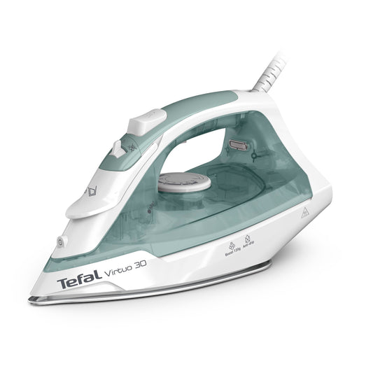 Tefal Virtuo FV2C42E0 - Plancha de vapor (2000 W, 27 g/min, golpe de vapor de 120 g/min, tiempo de calentamiento, vapor vertical, antigoteo, punta de precisión de eucalipto