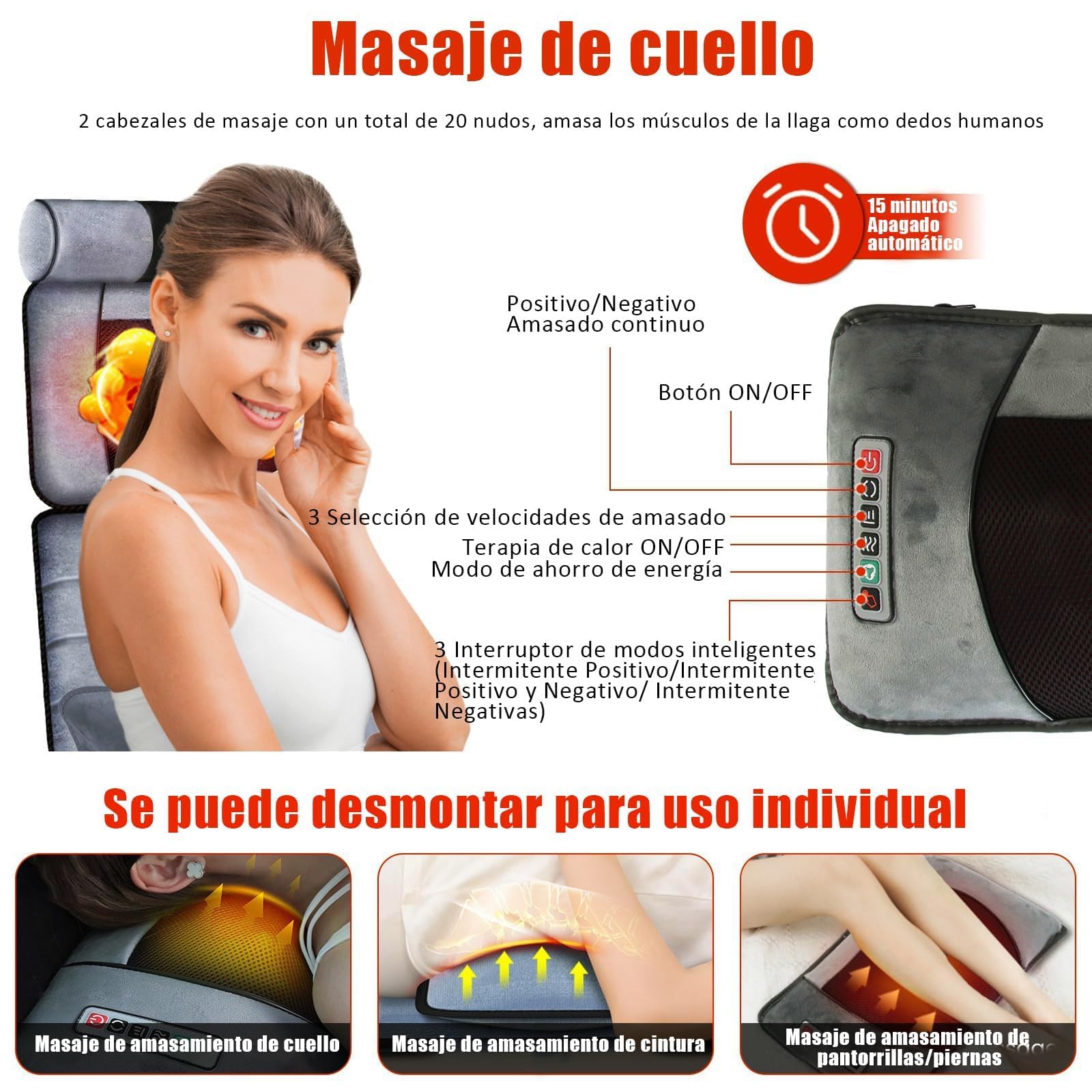 Mythya Cojín de Masaje Eléctrico, Cojín De Masaje Térmico para Todo el Cuerpo, Colchón De Masaje Vibratorio Con 20 Cabezales y Máquina Masajeadora de Pies Shiatsu Niene con 32 Nodos, Colchoneta de Masaje con Calefacción con Masajear Columna Cervical, Espa
