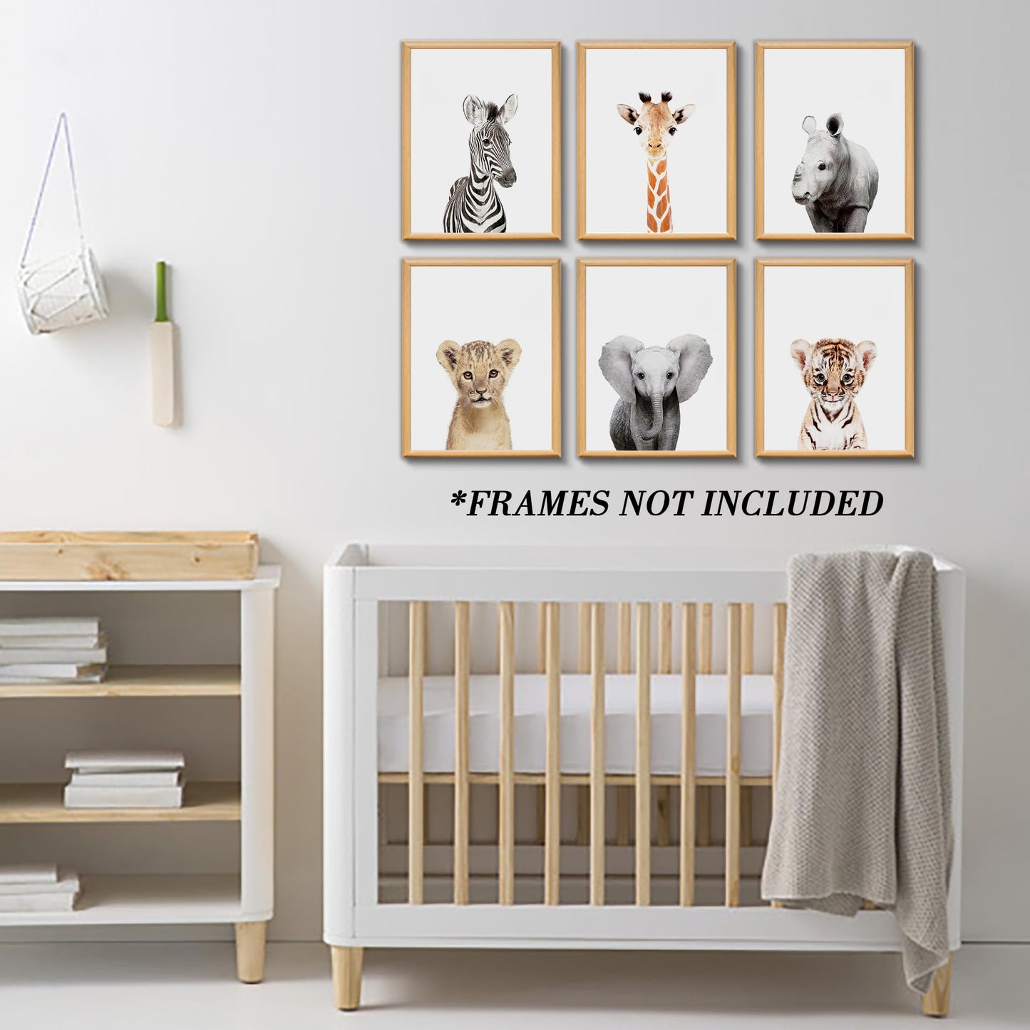 Decoración de pared para guardería de la selva, linda decoración de animales de safari para recámara de bebé (8 x 10 pulgadas, sin marco)