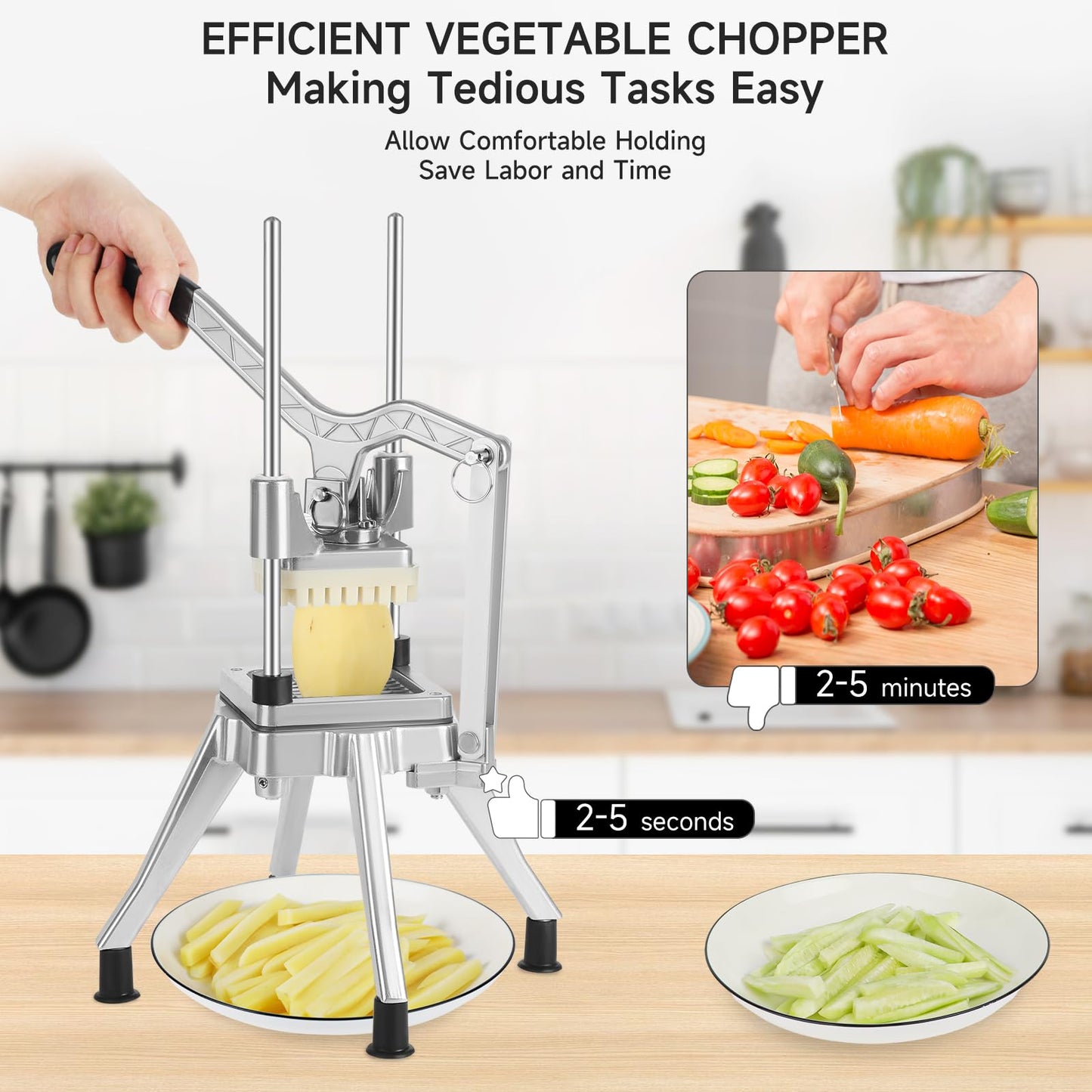 DEPFALL - Picador comercial de verduras, cortador de freír francés de acero inoxidable, cortador de patatas resistente para rebanador de frutas para restaurante, hogar, cocina (1/2 pulgadas + 3/8