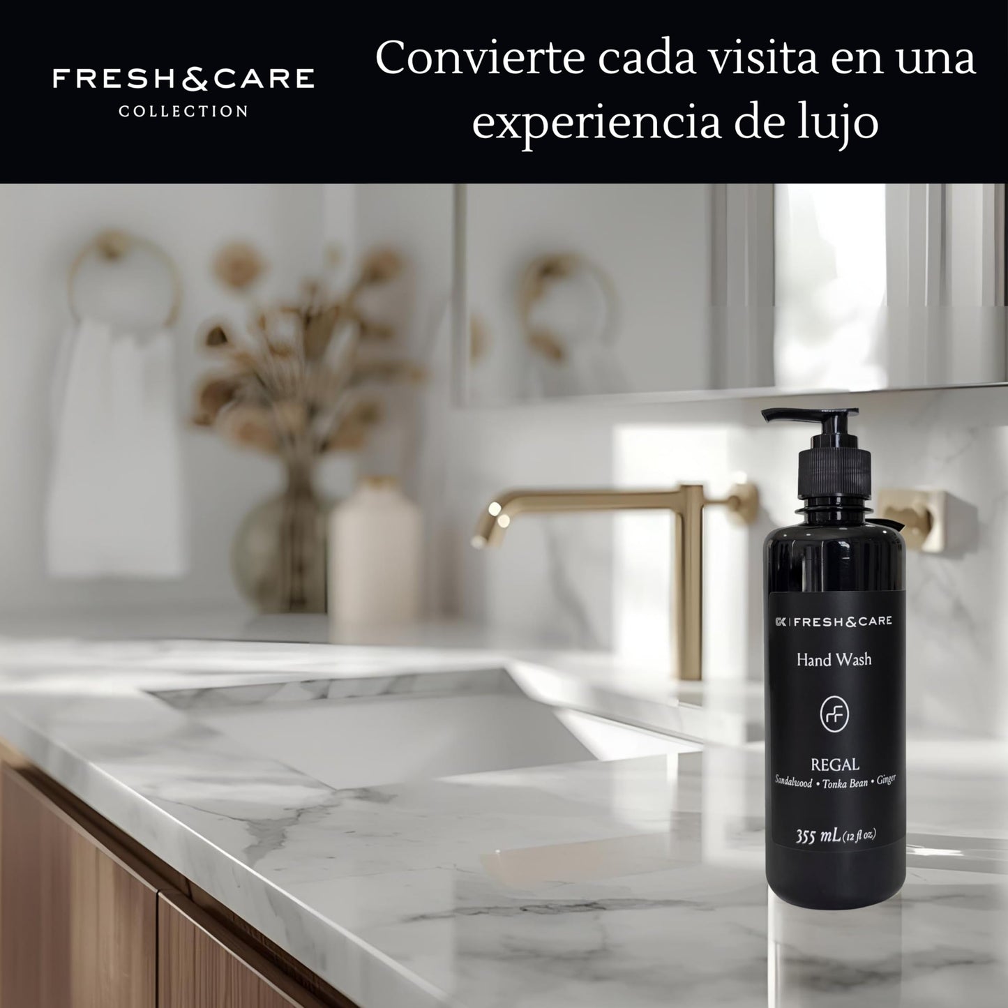 FRESH & CARE COLLECTION | Kit de Amenidades Hoteleras – Spiced Sandalwood & Tonka – Set de Jabón y Crema para Hoteles, Airbnb y Spa. 355ml