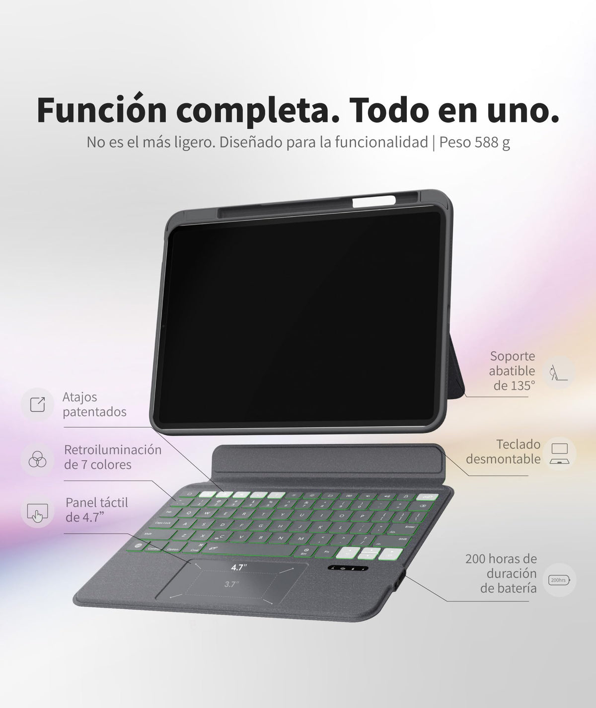 Funda Teclado EIP magnético iPad 11.ª/10.ª Gen 2025/2022 con Atajos Patentados y Retroiluminación 7 Colores
