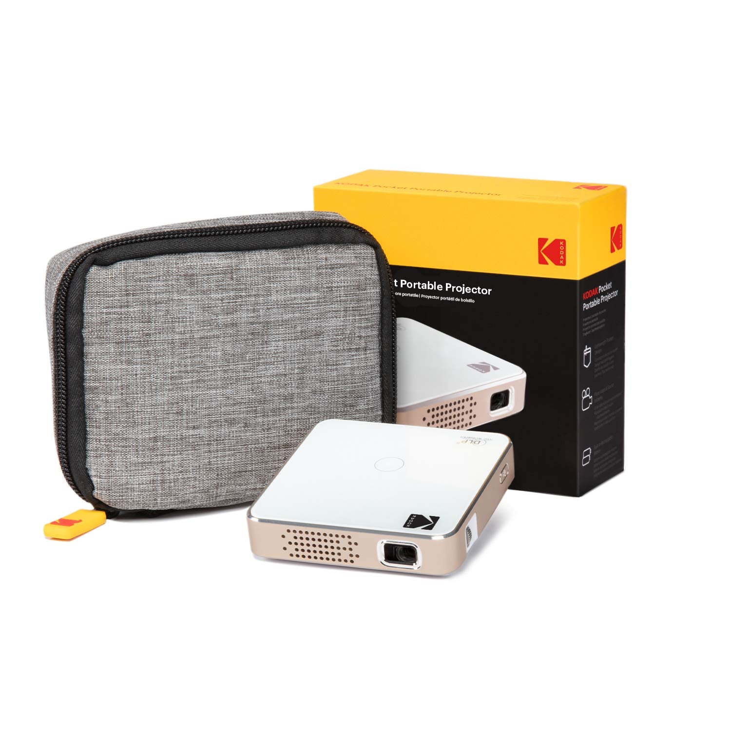 KODAK Ultra Mini Proyector portátil | Proyector Pico recargable LED DLP de alta definición – visualización de 100 pulgadas – Incluye funda suave