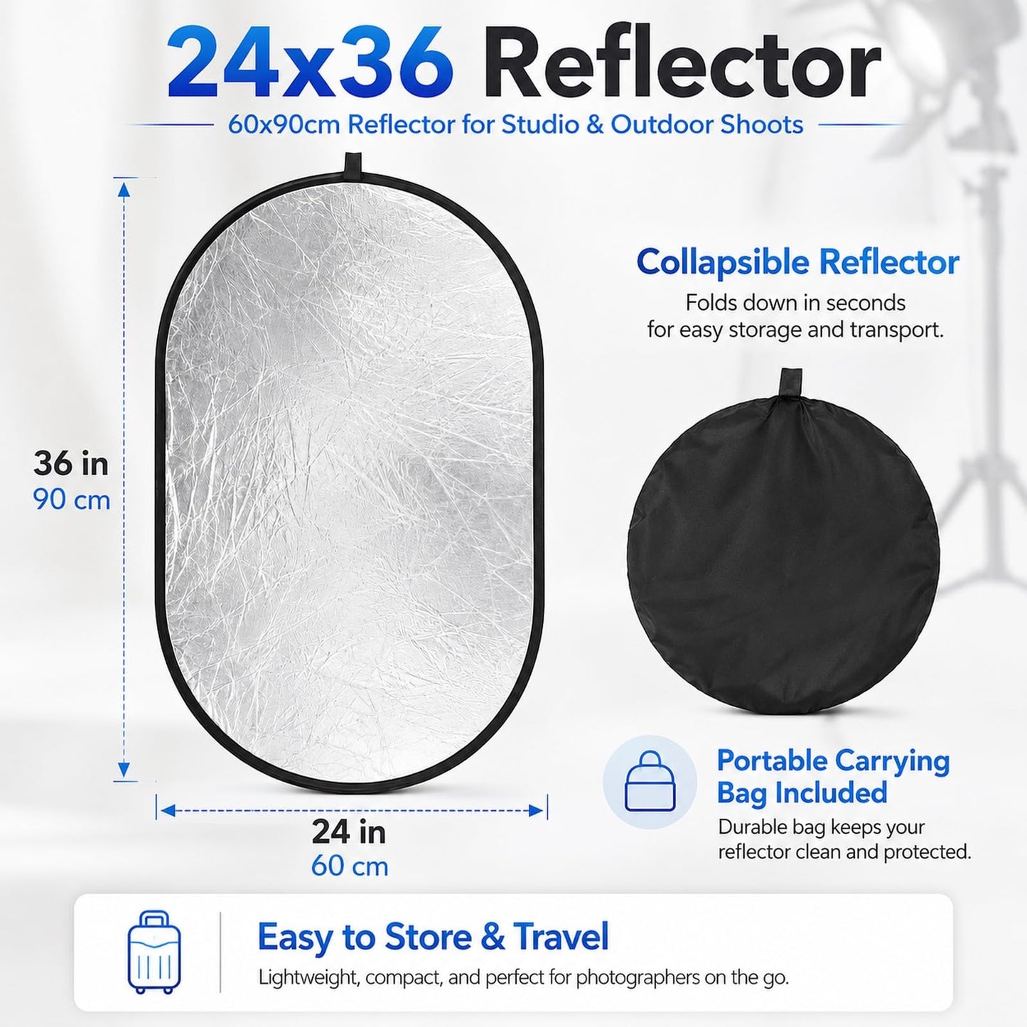 Konseen-Reflector de luz Ovalado 5 en 1 de 24x35 Pulgadas (60x90cm), portátil, Plegable para Estudio de fotografía, cámara fotográfica,iluminación,reflectores Kit de difusor con Estuche de Transporte
