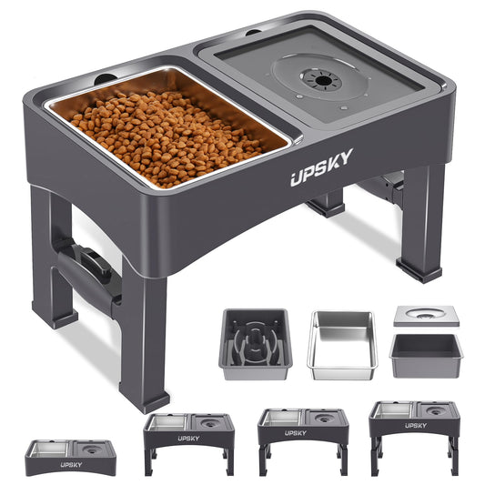 Cuencos Elevados UPSKY 4 Alturas Ajustables comedero Lento y dispensador de Agua Acero Inoxidable para Perros