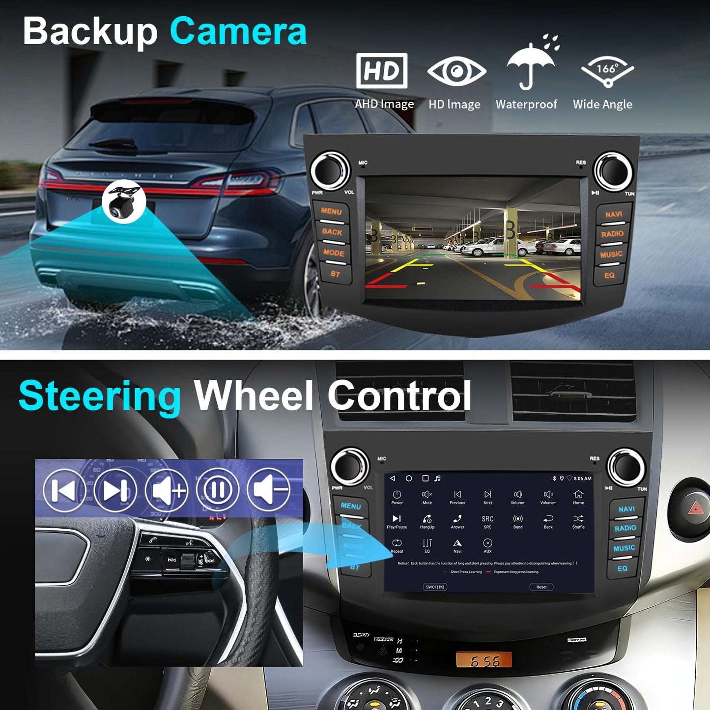 Radio estéreo de coche 4+64G para Toyota RAV4 2006 2007 2008 2009 2010 2011 2012 inalámbrico CarPlay Android Auto, visualización táctil estéreo GPS Navi WiFi, cámara de respaldo, botón físico FM
