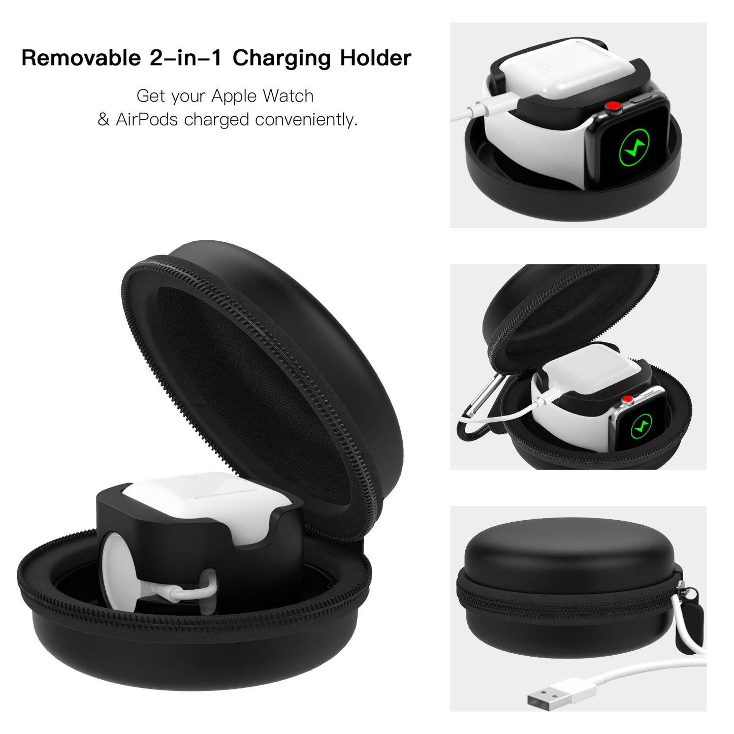 MoKo Storage Box Compatible Apple Watch Series 10/9/8/7/6/5/4/3/2/1/SE,Portable Protective Travel Bag Fit iWatch 38mm 40mm 41mm 42mm 44mm 45mm 46mm Airpods Pro/3/2/1 Charging Case Station Dock,Black