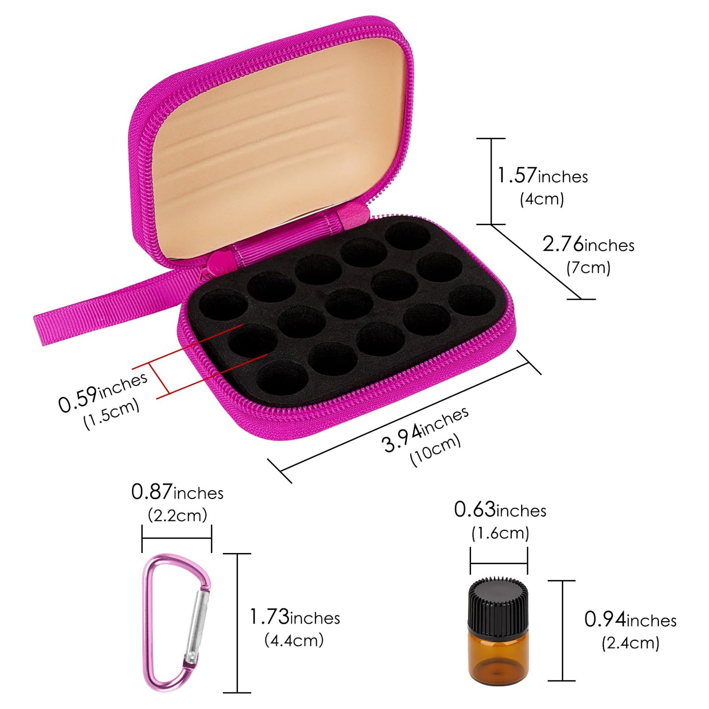 Biiange - 2 mini estuche para botellas de aceite esencial, caja de almacenamiento de aceite esencial, con 30 botellas de aceite esencial de 1 ml, para hogar, exteriores, aromaterapia de viaje (15