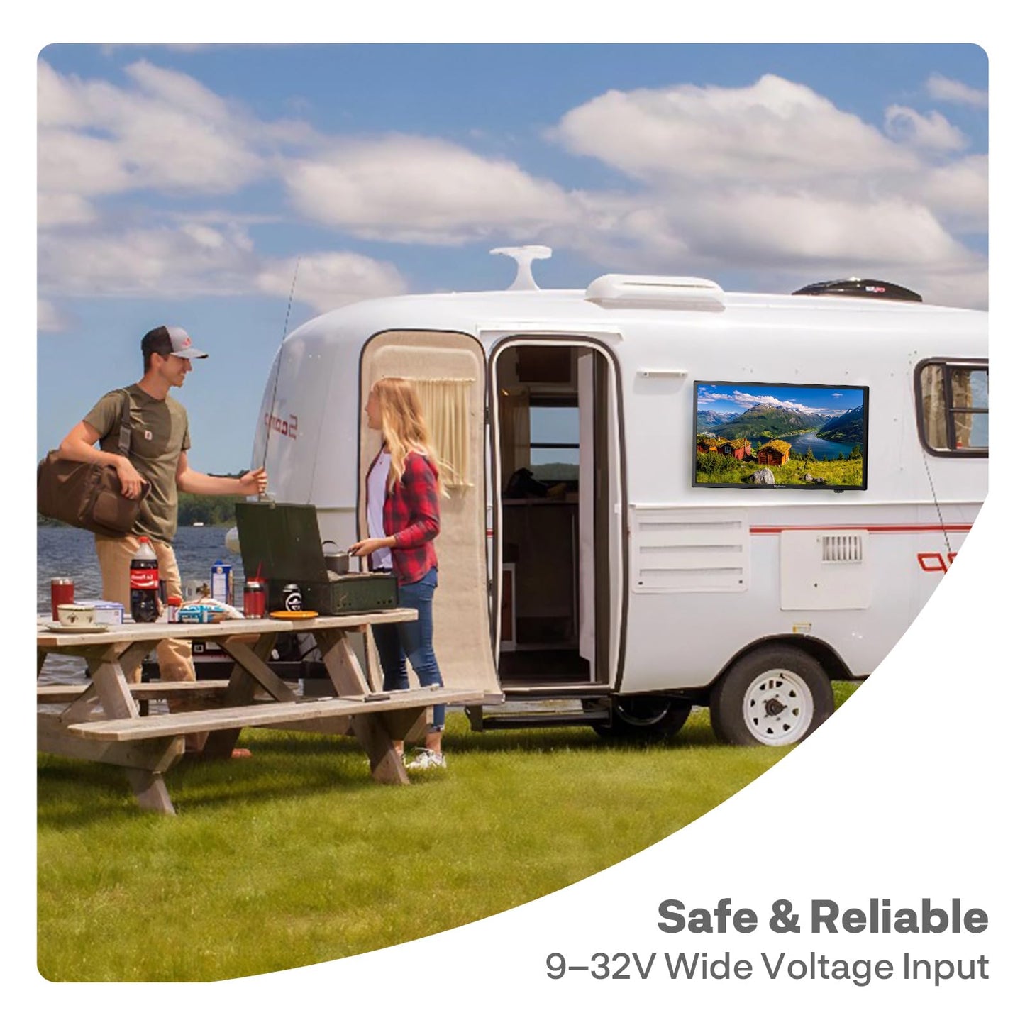 SYLVOX TV RV de 24 pulgadas, Smart TV de 12 voltios con Google OS, visualización de 178° de ancho, puertos HDMI/USB, alimentación CA/CC, protección de voltaje para uso en campistas, autocaravanas y RV
