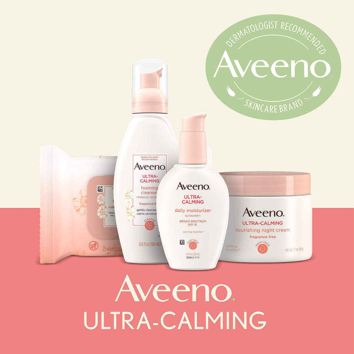 Aveeno Ultra-Calming Cleansing Oil-Free Makeup Removing Wipes for Sensitive Skin, 25 Count