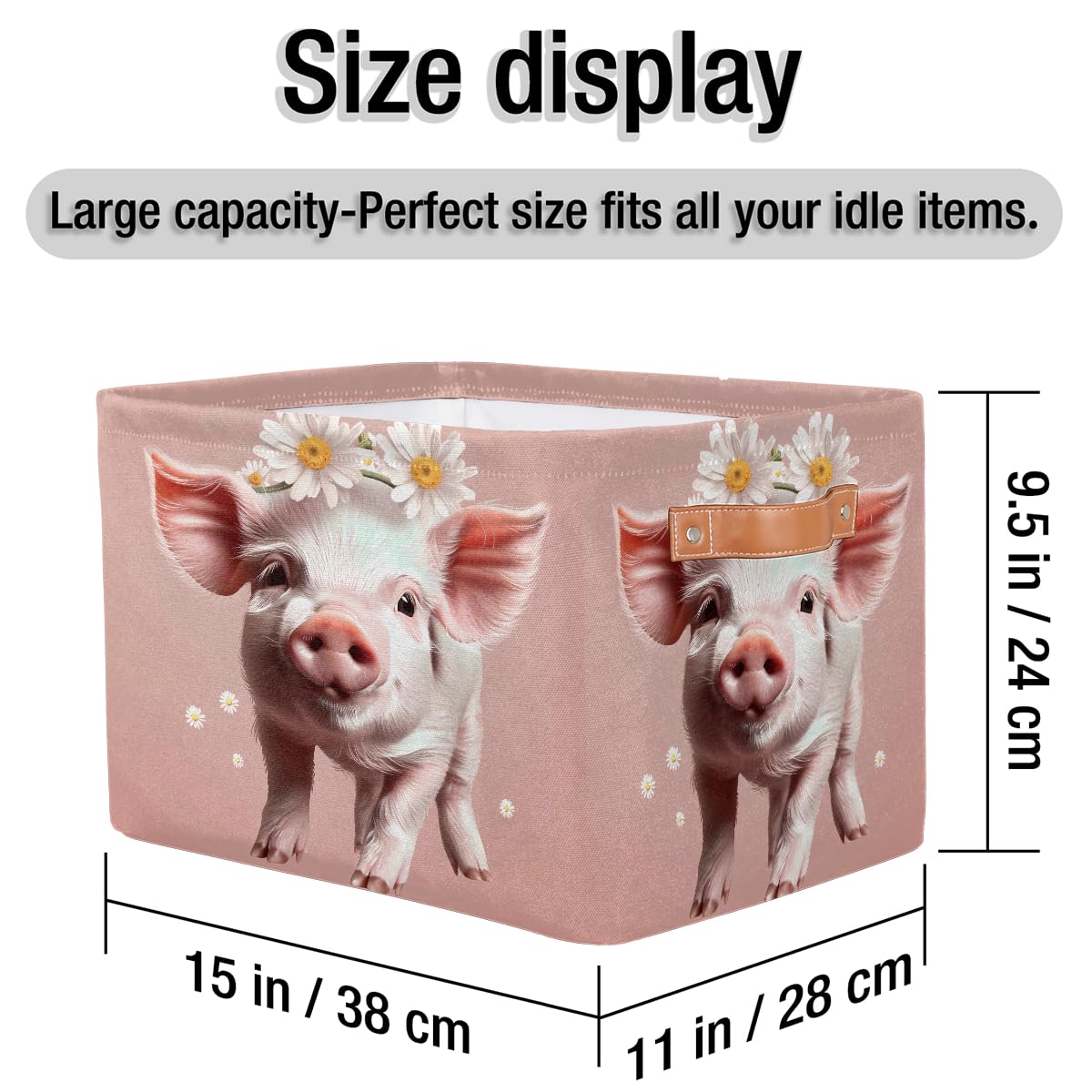 AUUXVA Seulife - Cesta de almacenamiento plegable con diseño de cerdo y flores, tamaño grande, plegable, organizador de almacenamiento con asas para cuarto de baño, guardería, guardería, armario, 1 paquete
