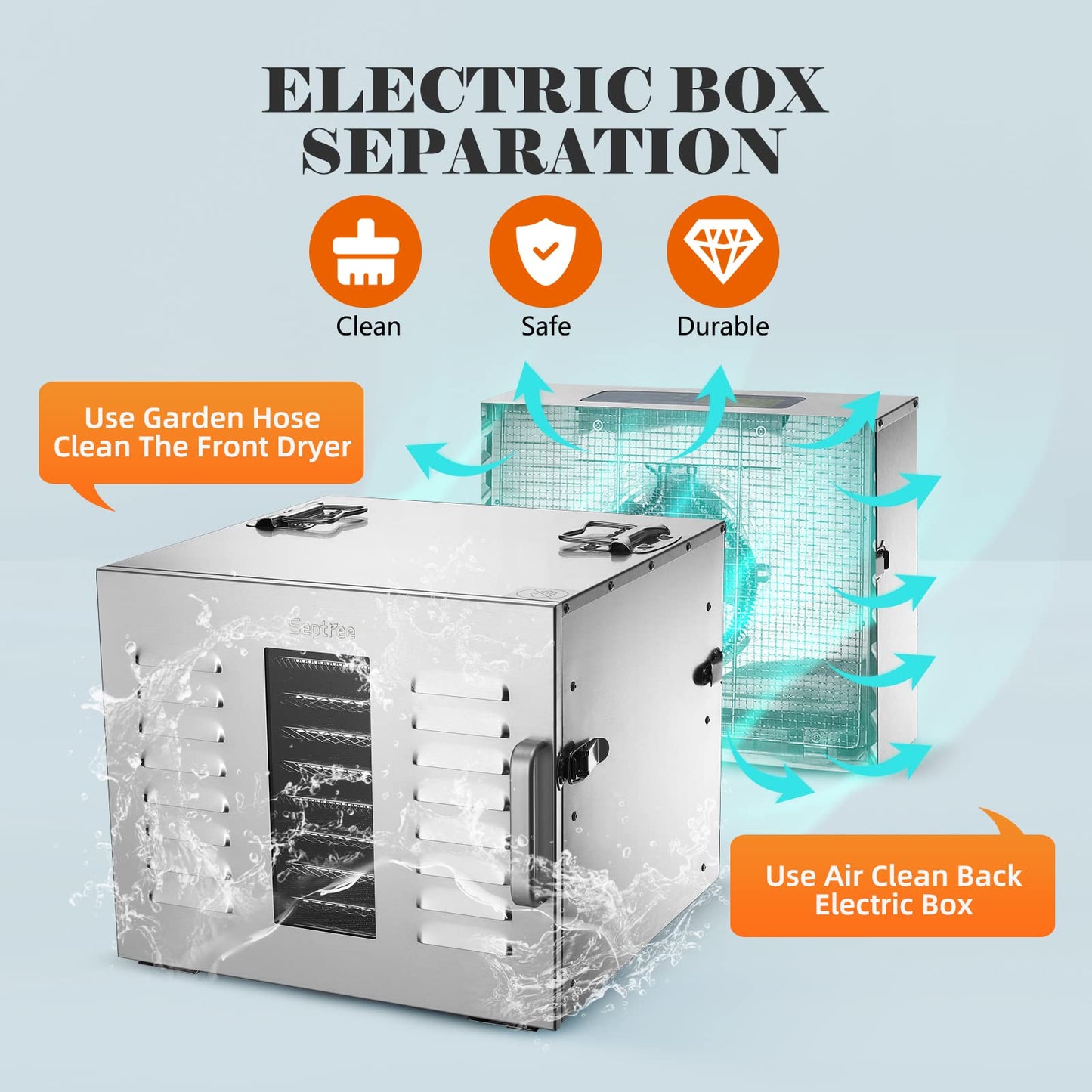 Deshidratador Comercial Septree Acero Inoxidable con 10 Charolas desmontable 1000 W 190°F