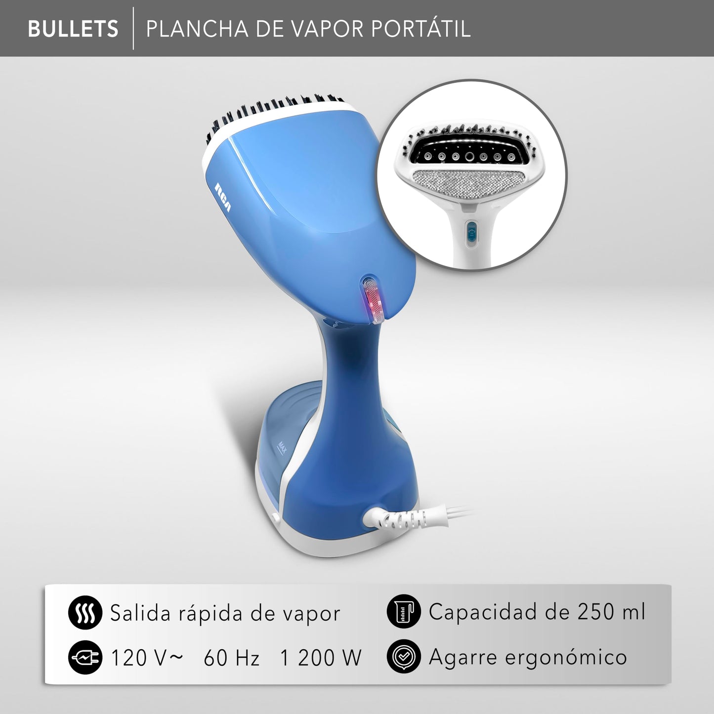 Plancha de Vapor Portátil RCA RC-931 Blanco con Cepillos para Cuidado Profesional de Telas en Hogar y Viajes