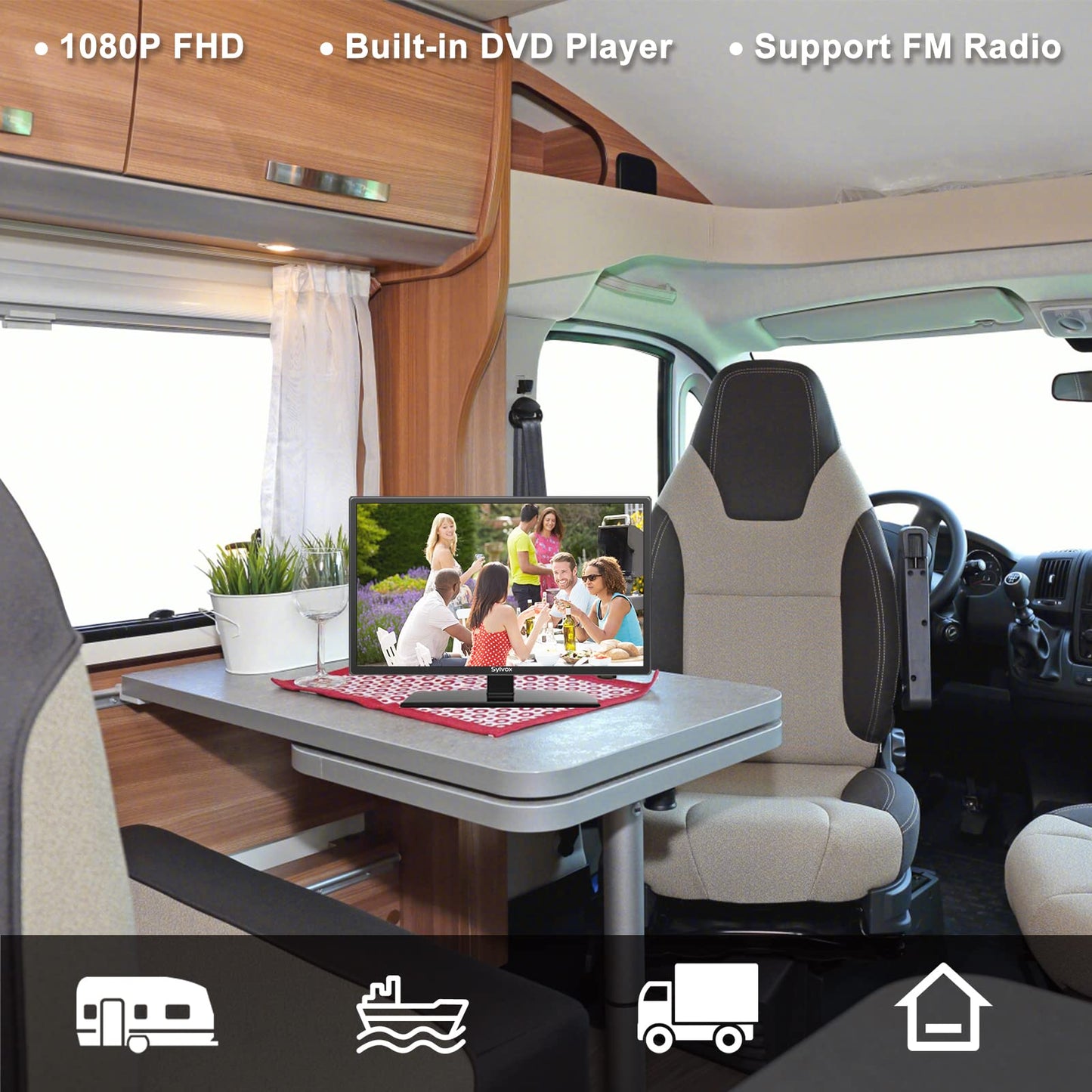 Televisión SYLVOX RV 1080P Negro Compatible para Coche y Autocaravana