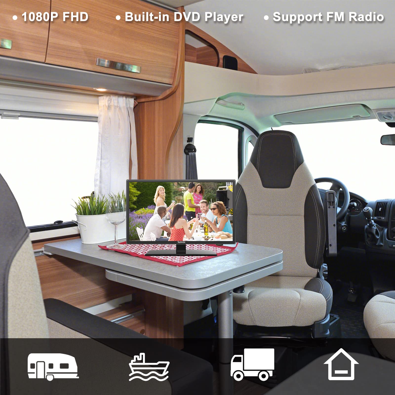 TV Sylvox 24 Pulgadas 1080P Negro con Sintonizador y Reproductor de DVD Integrado para Autocaravana