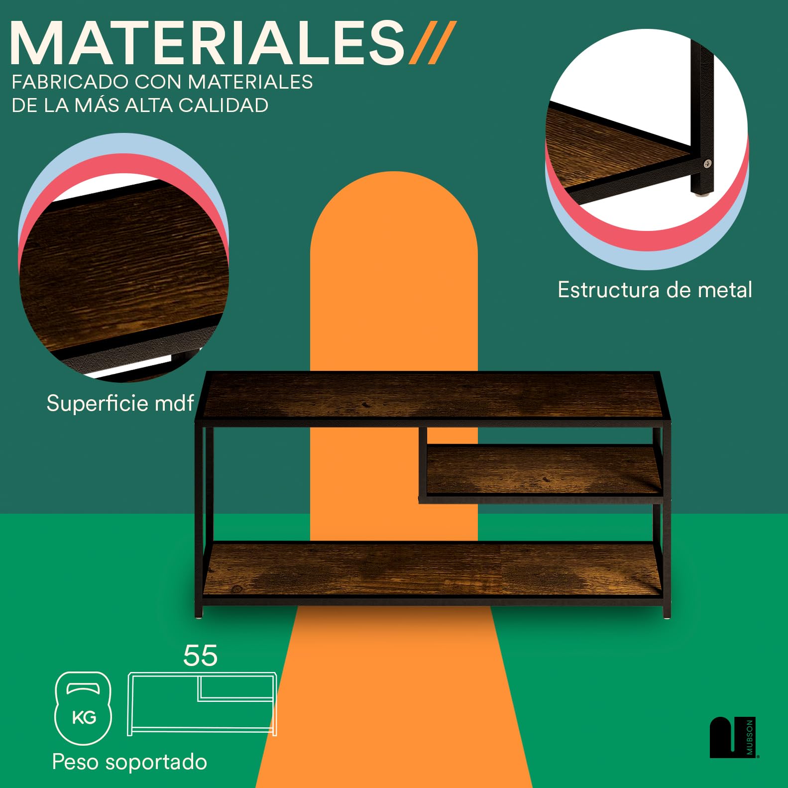 Mueble para TV MUBSON Negro con 3 Repisas para Pantallas de hasta 50 Pulgadas