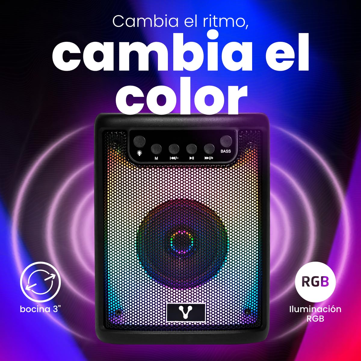 Bocina Karaoke Vorago KSP-180 Inalámbrica Iluminación RGB Portátil Bluetooth 5.3