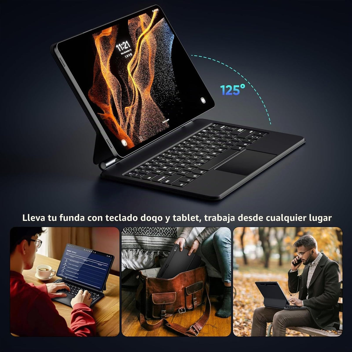 Teclado Magic zienstar Negro con Retroiluminación y Trackpad para Samsung Galaxy Tab S10+ Plus/S9+ Plus/S9 FE+ Plus/S8+ Plus/S7+ Plus/S7 FE 12.4"