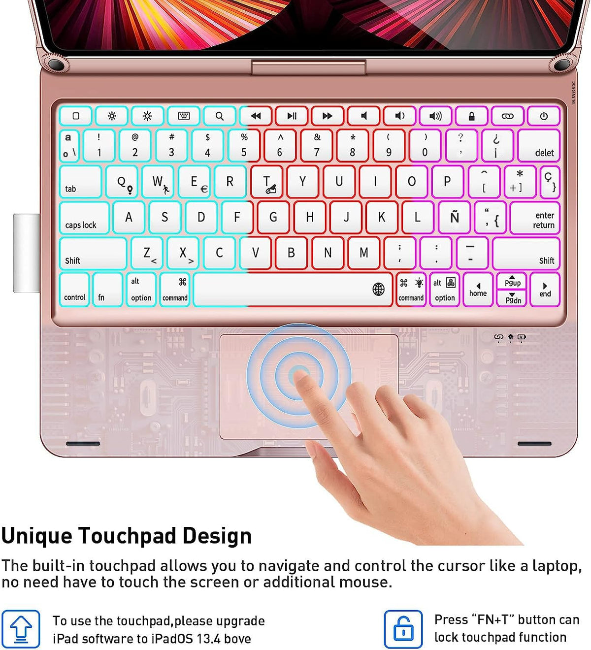 Funda con Teclado zienstar Rosa Rotación 360° con Retroiluminado y Trackpad para iPad Air 11" M2/M3/M4 y iPad Pro 11"