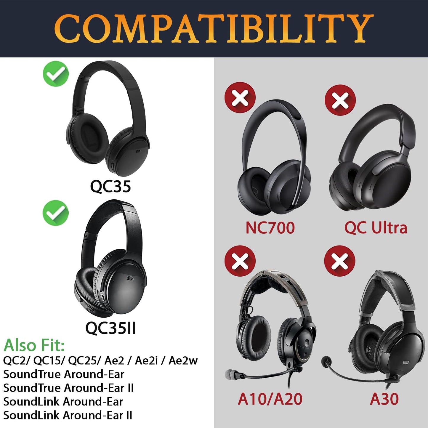 Almohadillas SoloWIT Negro Alta Densidad para Bose QuietComfort 35 y 35II Auriculares