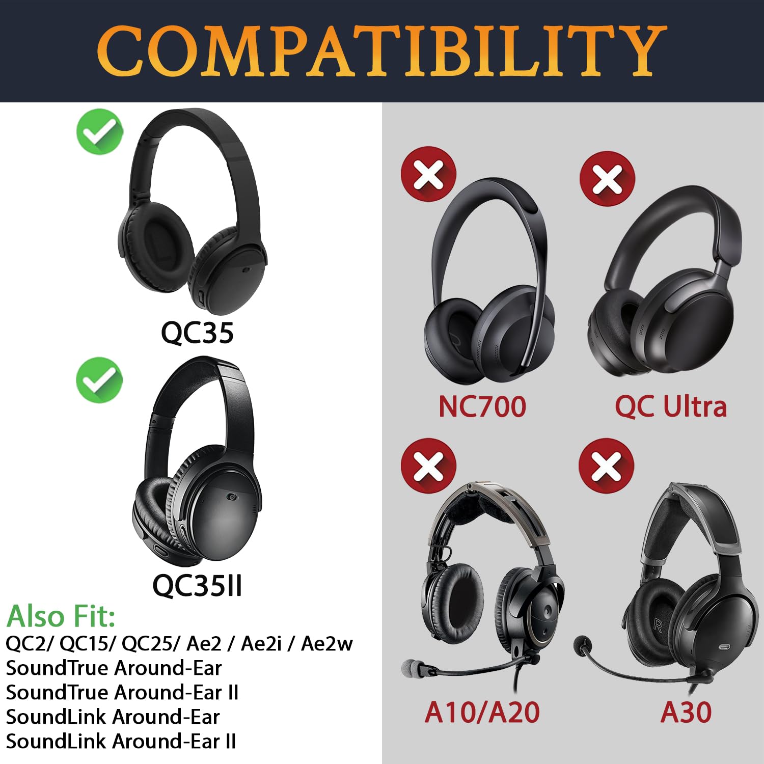 Almohadillas SoloWIT Negro Alta Densidad para Bose QuietComfort 35 y 35II Auriculares