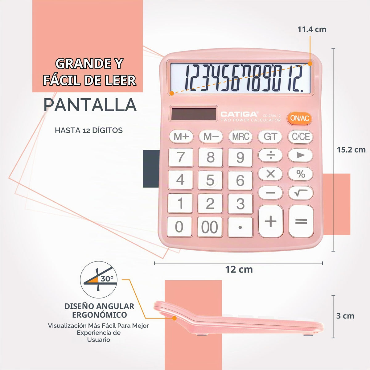 Calculadora de Escritorio CATIGA Azul Pantalla LCD Grande de 12 Dígitos para Oficina, Hogar y Escuela