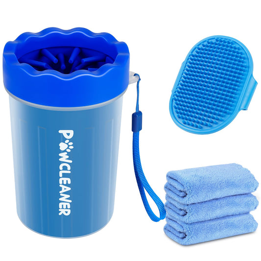 Limpiador de patas de perro para perros, con 3 toallas absorbentes y cepillo para polvo de baño ajustable para perros), limpiador de patas de perro Buddy Muddy Pet (azul profundo, mediano)