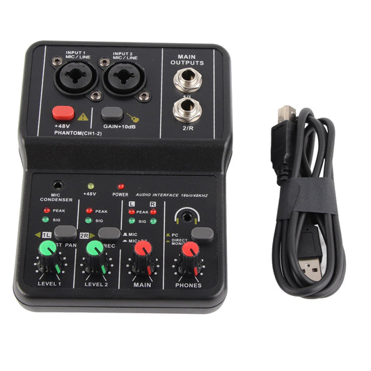 Chazcool Mezclador de Audio de 2 Canales, Consola de Mezcla de Sonido Compacta, Tarjeta de Sonido Usb, Phantom Power 48V, Control de Volumen Independiente, para Grabación de PC Música, Karaoke en Casa