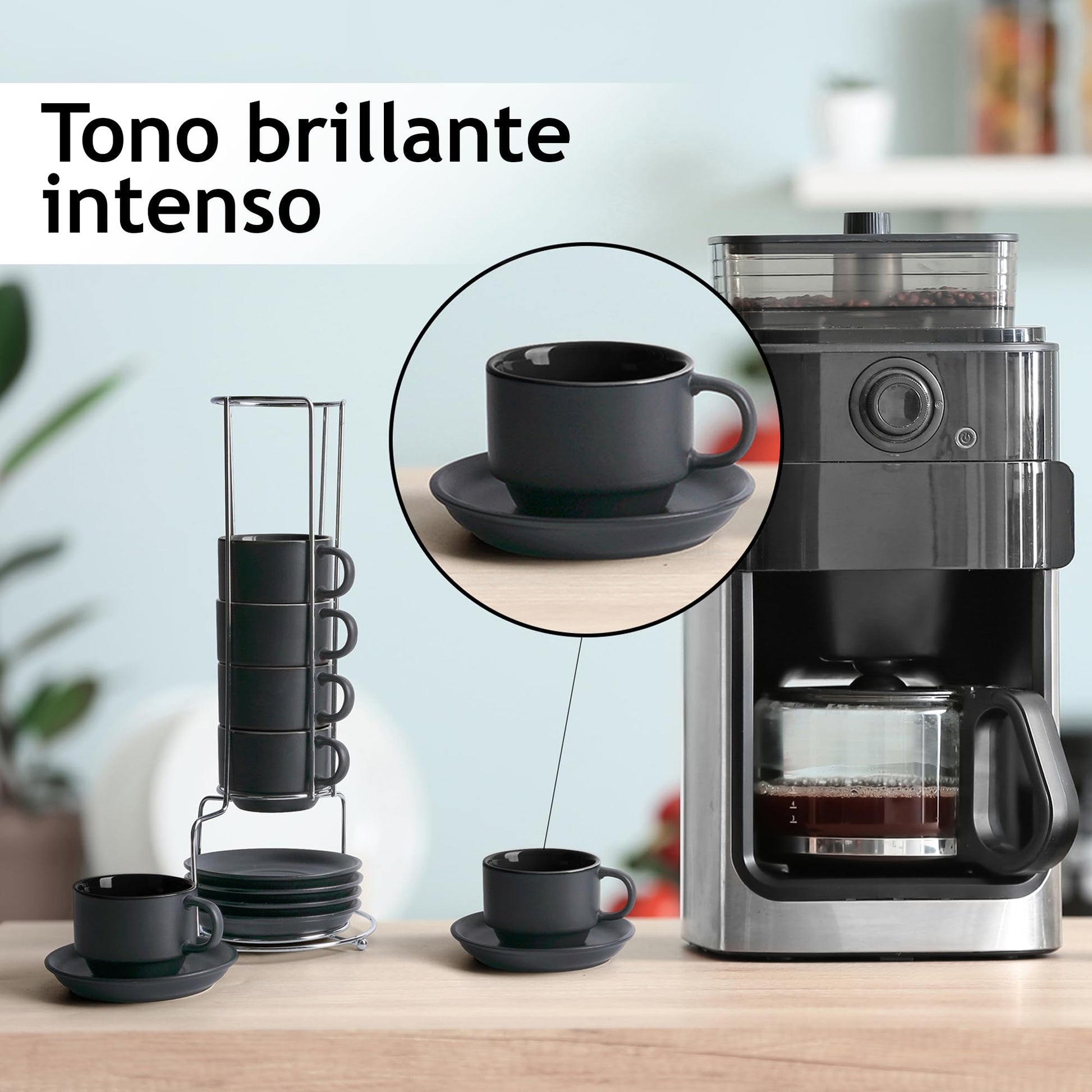 Juego de Tazas de Café Expreso MIAMIO Negro Interior