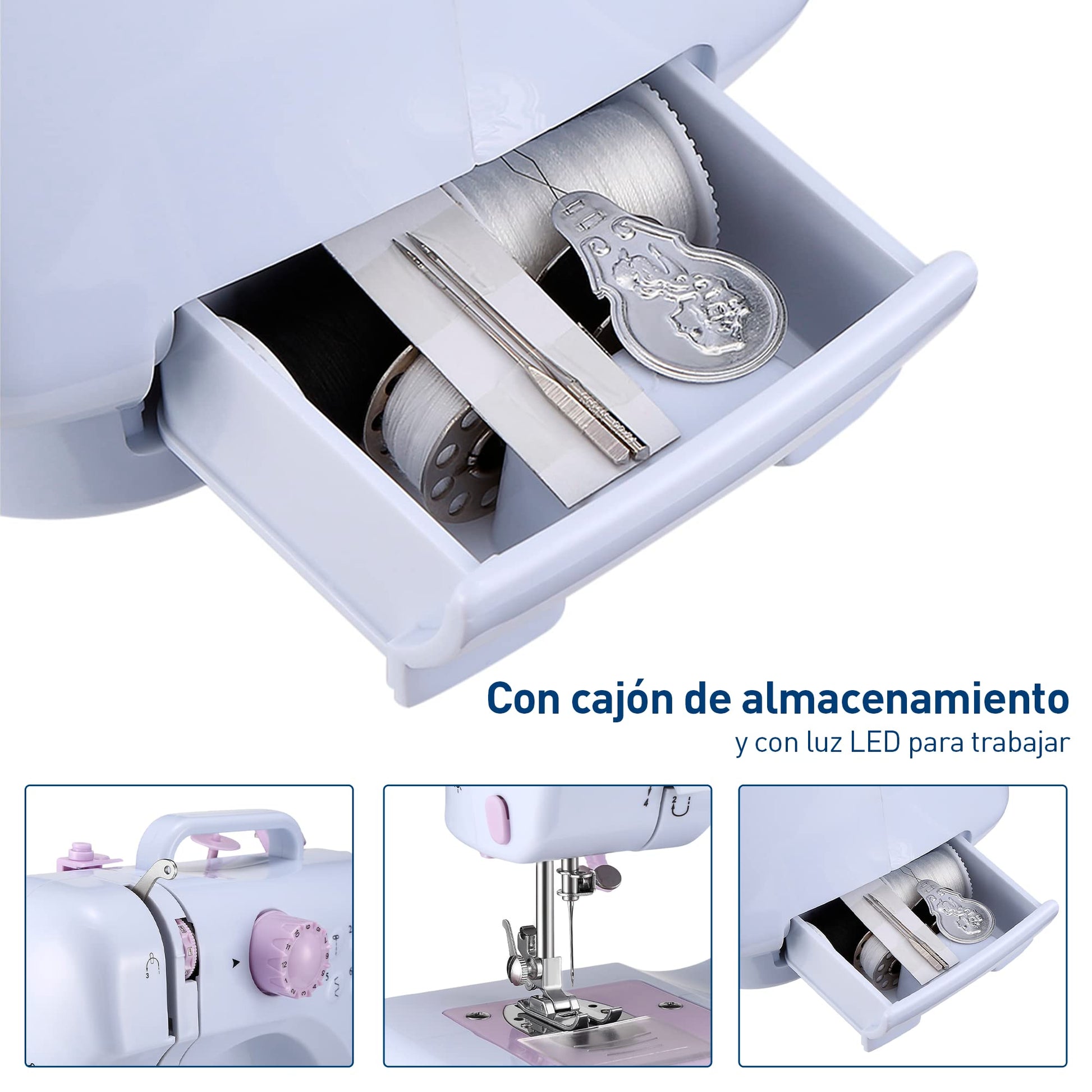 Bluelander Máquina de Coser Eléctrica Mini, Máquina de Coser Portátil con 12 Puntadas y Luz LED, Ideal para Ropa, Fundas de Almohadas y Sábanas, Maquina de Coser, Sewing Machine