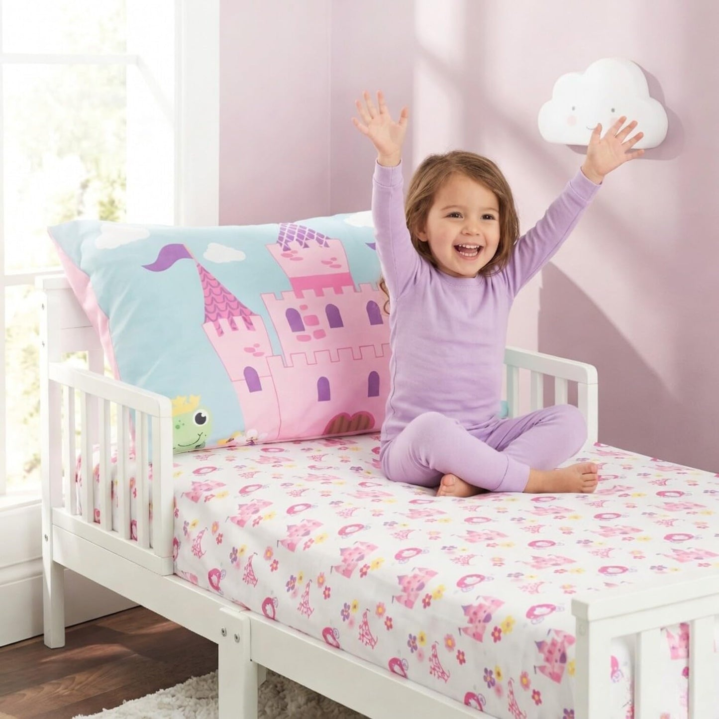 EVERYDAY KIDS Juego de sábanas y funda de almohada para niños – Motivo de princesa Storyland – Juego de cama de microfibra suave y transpirable para niños