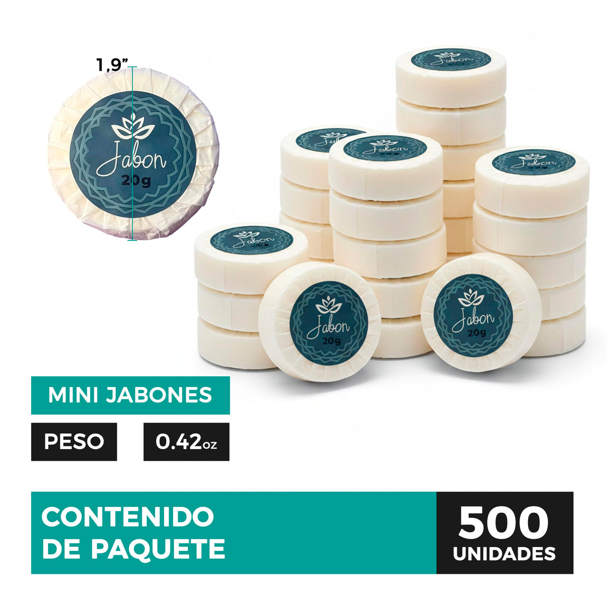 Caja de Jabón Corporal de 20g Con 500 Piezas, Mini Jabones Redondos Relajantes, Ideal Para Hoteles, Airbnb, Posadas, Hospitales, Spa, Jabon de Baño, Jabón Corporal Ecospa (Limón)