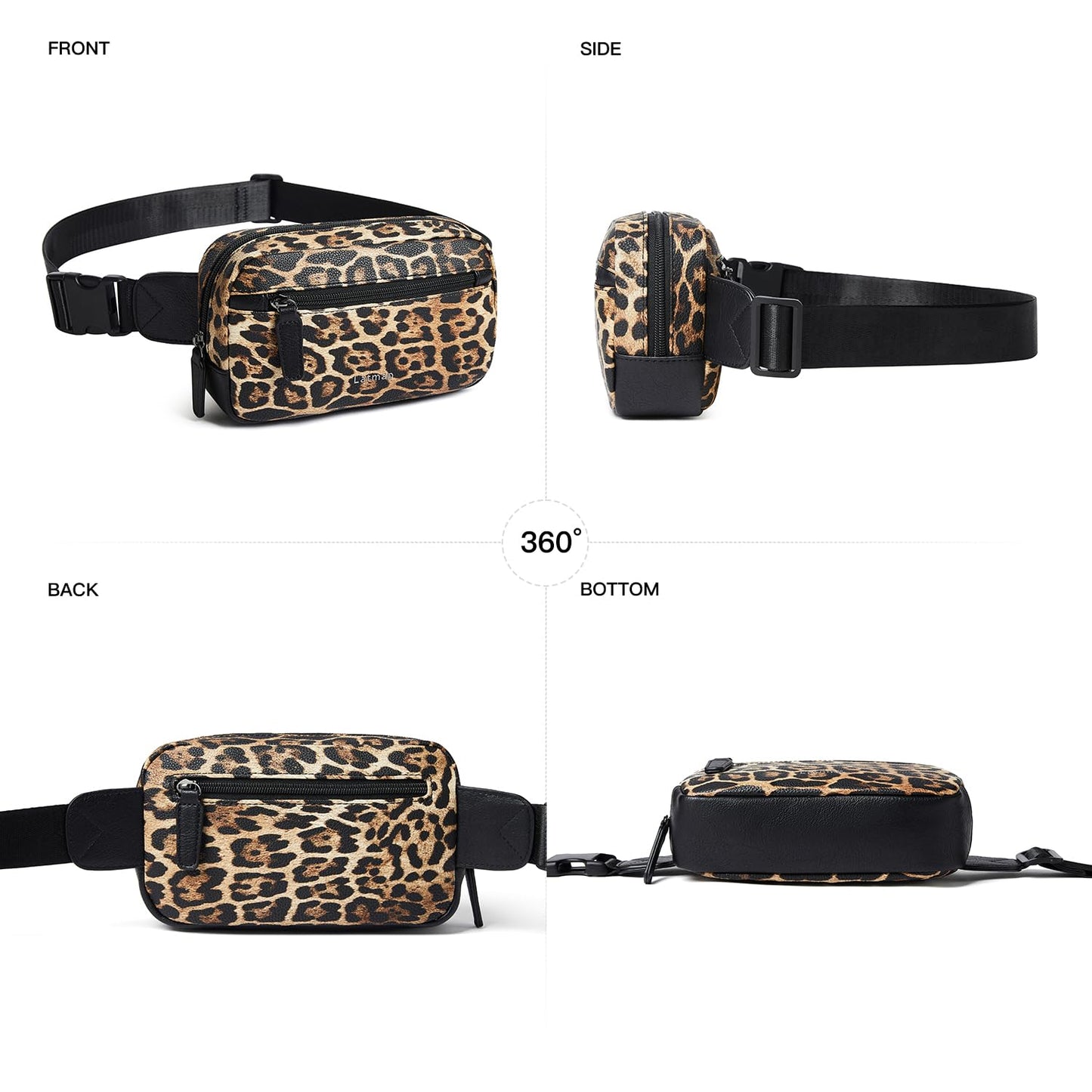 LATMAP - Riñonera de 2 L para todas partes, pequeña y a la moda, bandolera de piel sintética, impermeable, para mujer, a la moda, Impresión de leopardo, 8 inches x 5 inches x 2.75 inches