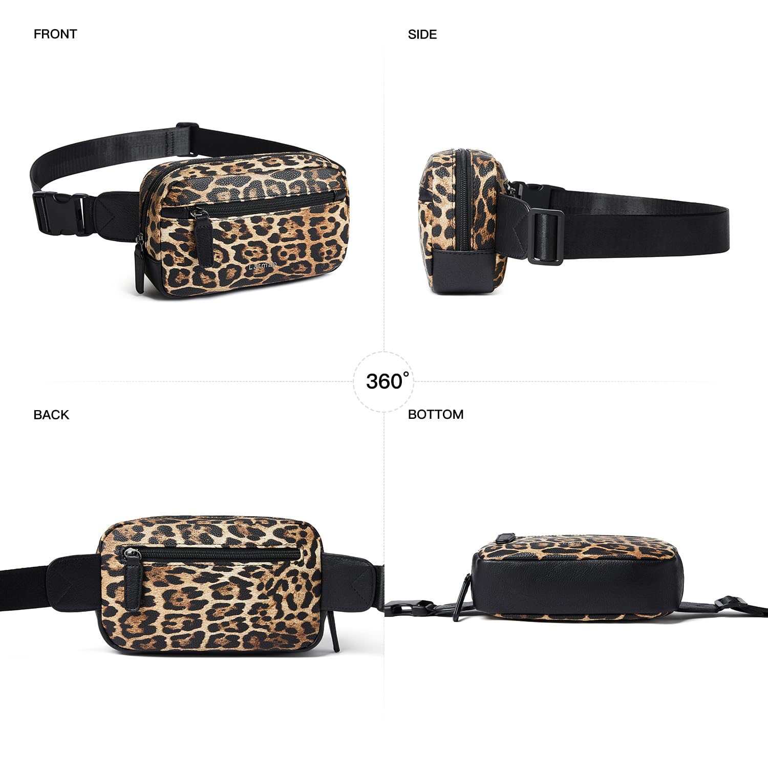 LATMAP - Riñonera de 2 L para todas partes, pequeña y a la moda, bandolera de piel sintética, impermeable, para mujer, a la moda, Impresión de leopardo, 8 inches x 5 inches x 2.75 inches