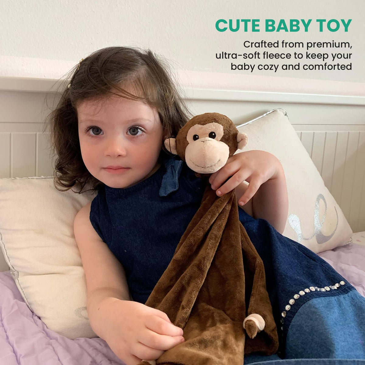 Pepe n Tito - Manta de seguridad para bebé, 45 cm de alto, suave forro polar, manta para bebé para niños y niñas, manta calmante con peluche de animal, Mono marrón