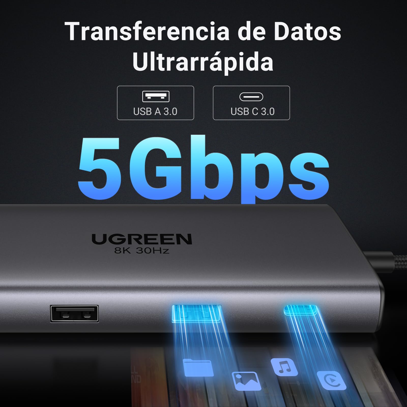 UGREEN Revodok Pro 210 USB C HUB 2 HDMI, 10 en 1 Docking Station con 3 USB A, USB C 3.0, 100W Carga, Lector de Tarjetas SD TF, 1000M Ethernet, HDMI Dual 4K 60Hz y Unico 8K 30Hz Compatible con Windows
