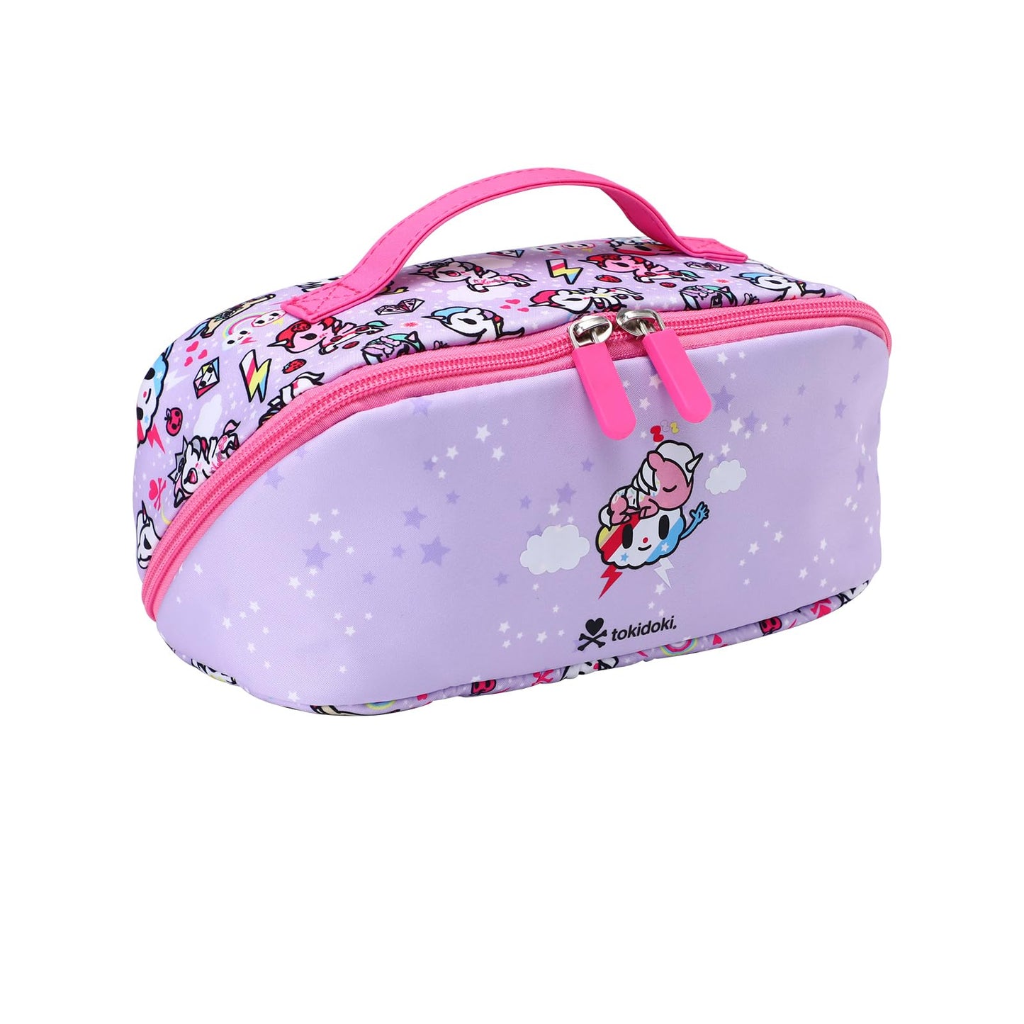 Tokidoki Unicorno - Bolsa de maquillaje de viaje para mujer, bolsa de cosméticos compacta y portátil, con divisor y asa, Rosa, Moda