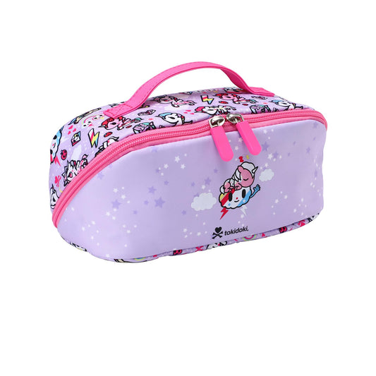Tokidoki Unicorno - Bolsa de maquillaje de viaje para mujer, bolsa de cosméticos compacta y portátil, con divisor y asa, Rosa, Moda