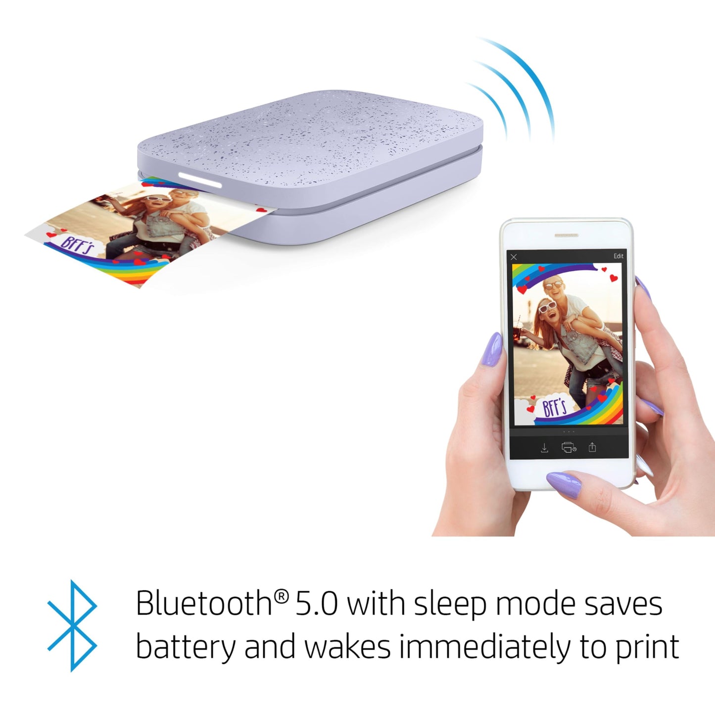 HP Sprocket 2x3" Instant Smartphone Photo Printer - Portable Color Wireless Mobile Printer - Zink Sticky-Back Photos - Print from Compatible iOS & Android Devices with Bluetooth w/App - Lilac
