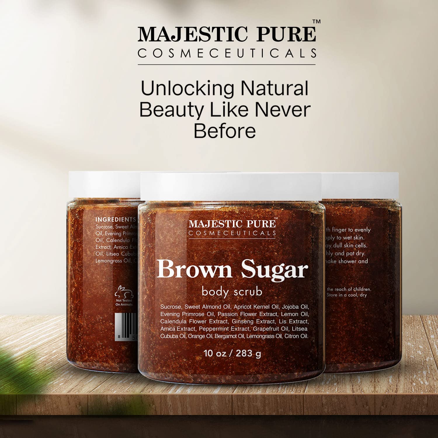 Majestic Pure Brown Sugar Scrub, Natural Exfoliator - Facial and Body Scrub for Cellulite, Stretch Marks, Acne, and Varicose Veins, 10 oz