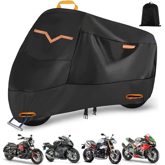 ANNA TOSANI Funda para Moto, 210D Impermeable Cubierta de Motocicleta Cubierta Protector para Moto Exterior y Interior con 3 Tiras Reflectantes y 2 Orificios para Cerradura para Moto 245x105x125cm